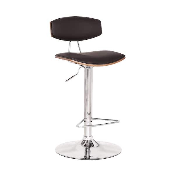Armen Living Erik Adjustable Brown Faux Leather Swivel Bar Stool with Chrome Base