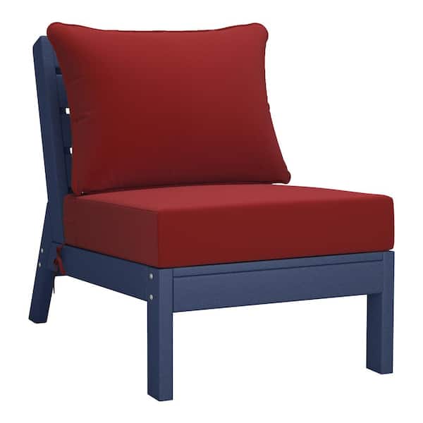 Westin Outdoor Birchwood Outdoor Patio Deep Seating HDPE Armless Lounge Chair in Navy Blue with Red Cushions