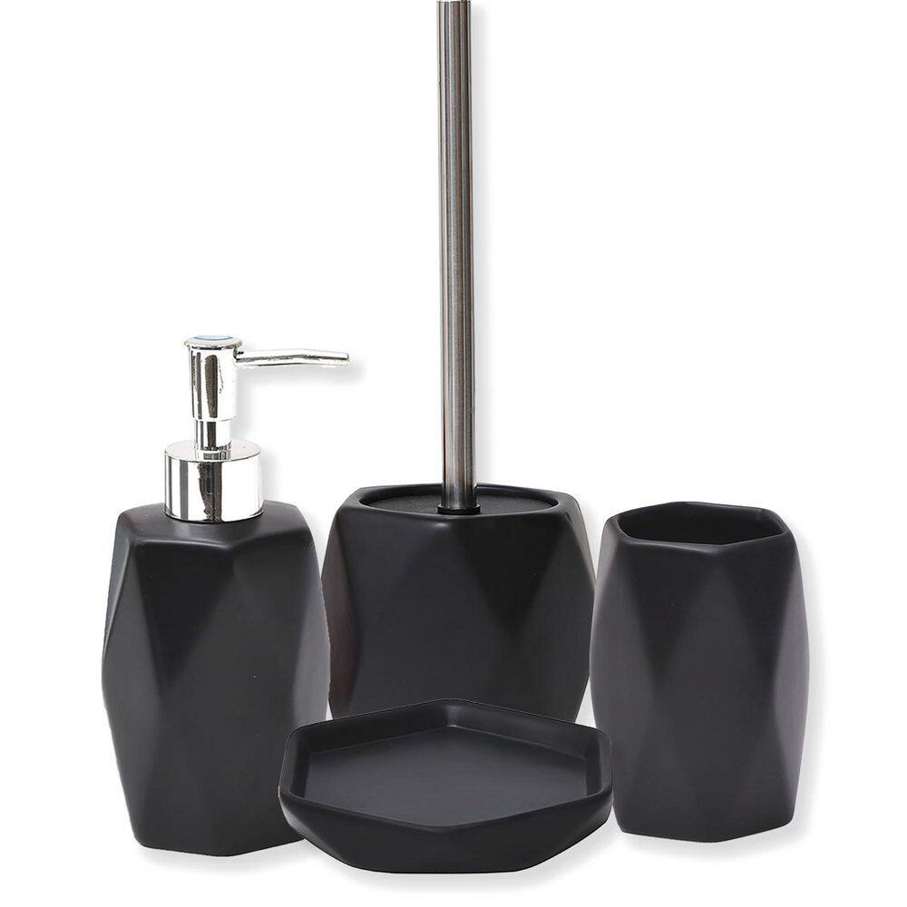 Diamond 4Pieces Bath Accessory Set with Soap Pump, Tumbler, Soap Dish and Toilet Brush Holder