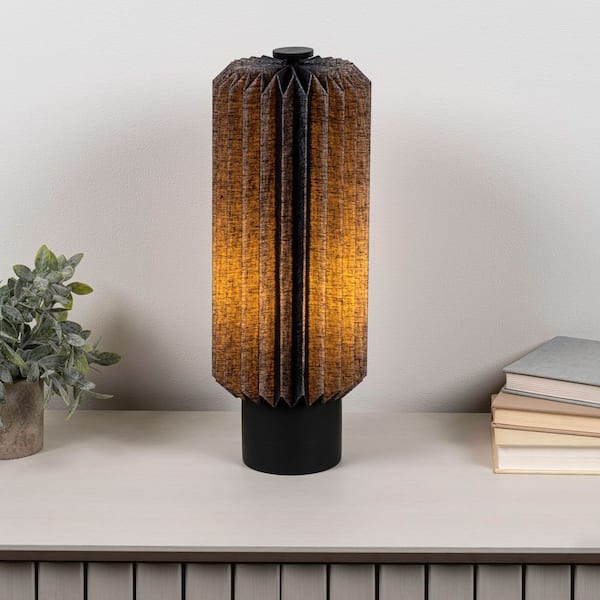Banks 15.75 in. Modern Minimalist Paper Pleated Column Accent LED Table Lamp, Black