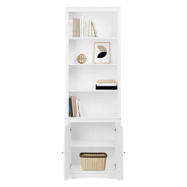 Sonoma 80 in. Tall White Engineered Wood 6-Shelf Bookcase, Standard Book Shelf w/ 2-Shaker Doors and Adjustable Shelves
