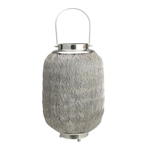 23 in. Beach Day Contemporary Chic Large Wire Woven Hurricane Pillar Candle Holder