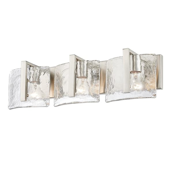Golden Lighting - Aenon 21.75 in. 3-Light Pewter and Hammered Water Glass Vanity Light