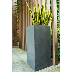 24 in. Tall Charcoal Lightweight Concrete Rectangle Modern Outdoor Planter