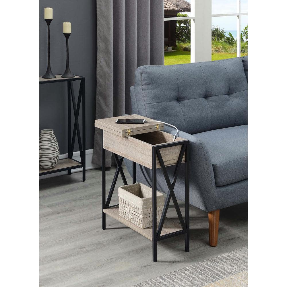 Sandstone Wood End Table with USB Charging Ports