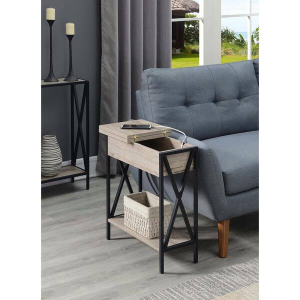 Convenience Concepts Tucson 11.25 in. Sandstone 24 in. Rectangle Particle  Board End Table with Flip Top and Charging Station R4-0396 The Home Depot
