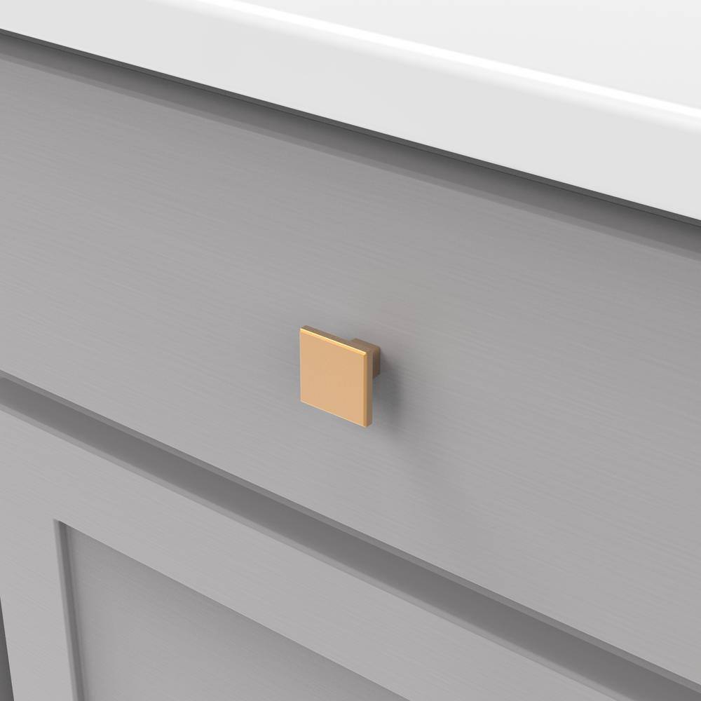 Brushed Brass Modern Square Cabinet Knob with Mounting Hardware