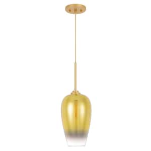 Phantasm II 7 in. x 7 in. x 17.8 in. 1-Light Light Gold Finish Champagne Graduated Color Glass Pendant