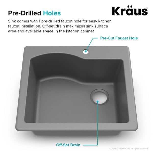 KRAUS Quarza 25 Dual Mount Single Bowl Granite Kitchen Sink in