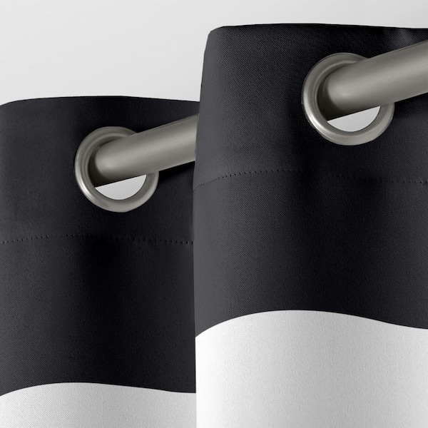 Sateen Rugby Kids Black Stripe Woven Room Darkening Grommet Top Curtain, 52 in. W x 96 in. L (Set of 2)