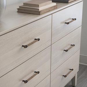 Modern Wood 6-5/16 in. (160 mm) Modern Matte Black and Rustic Pine Cabinet Drawer Bar Pull