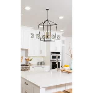 Townhall 4-Light Soft Brass and Black Cage Pendant Light