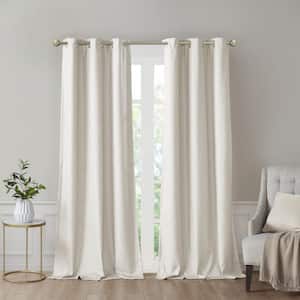 Leighton Ivory Polyester 42 in. W x 84 in .L Tonal Printed Faux Silk Total Blackout Curtain (Double Panels)