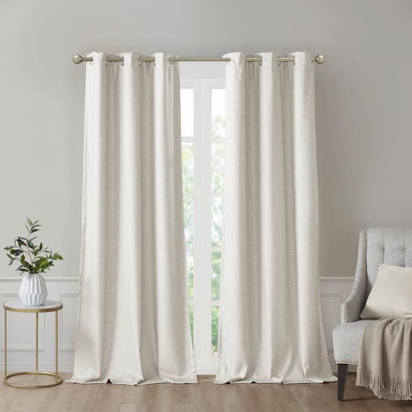 Sun Smart Leighton Ivory Polyester 42 in. W x 84 in .L Tonal Printed Faux Silk Total Blackout Curtain (Double Panels)