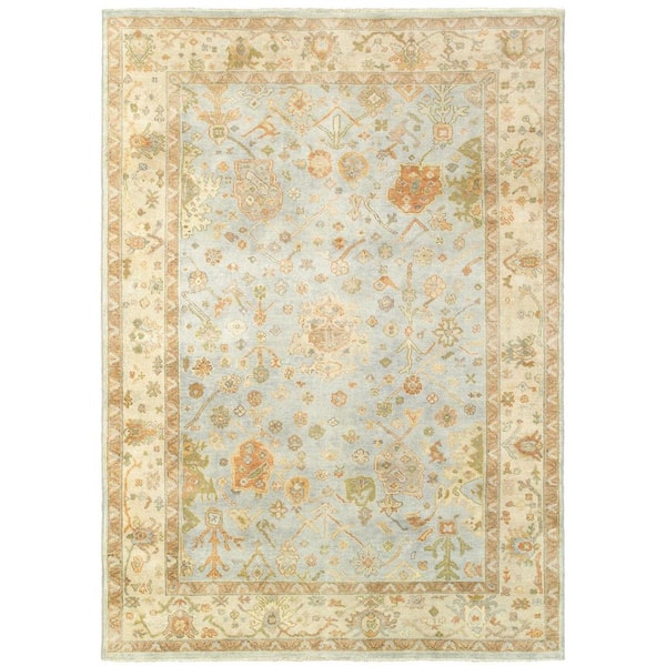 10 ft. x 14 ft. Blue, Sand Oriental Washable Area Rug