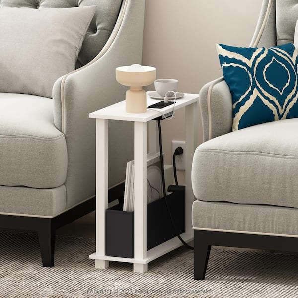 Turn-S-Tube 18.9 in. White/White/Black Rectangle Wood End Table with USB and Type-C Charging Port