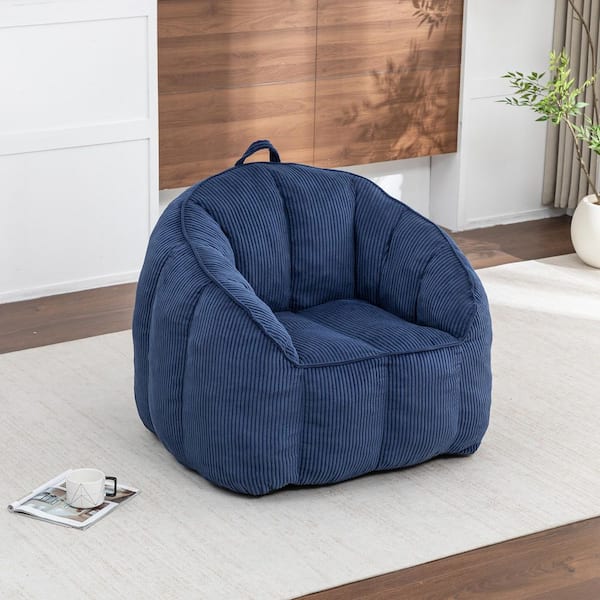 39.4 in. W Dark Blue Polyester Corduroy Medium Bean Bag with Armrests for Living Room, Bedroom
