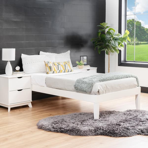 Linon Home Decor Pheba 3-Piece White Twin Platform wood frame Platform Bed with 2 (2-drawer) Nightstand (Set of 2) Bedroom Set