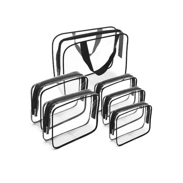 Black Clear Makeup Bags Set, TSA Approved 6-Piece PVC Travel Luggage Pouch with Zipper for Airport Organization