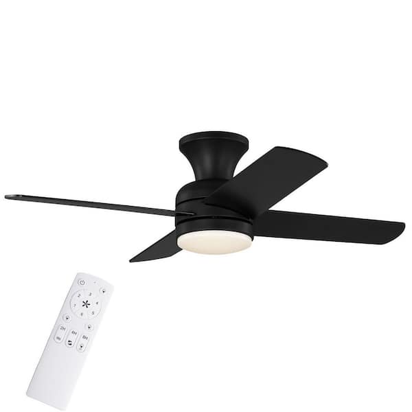 Cardiff 42 in. Matte Black Flush Mount Standard Indoor Ceiling Fan with White Adjustable LED Light, DC Motor, and Remote
