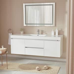 Annecy 60 in. W x 18.5 in. D x 20 in. H Bathroom Wall Hung Vanity in White with Single Basin Vanity Top in White Resin