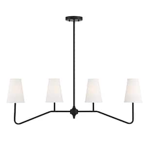 40 in. W x 13 in. H 4-Light Matte Black Linear Chandelier with White Fabric Shades
