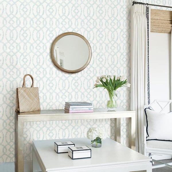 Ethereal Sky Blue Trellis Strippable Wallpaper (Covers 56.4 sq. ft.)