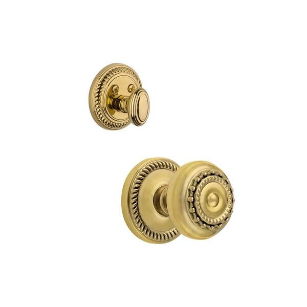 Grandeur Newport Single Cylinder Lifetime Brass Combo Pack Keyed Differently with Parthenon Knob and Matching Deadbolt