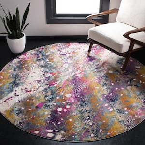 Radiance Cream/Magenta 7 ft. x 7 ft. Abstract Round Area Rug