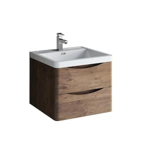 Tuscany 24 in. Modern Wall Hung Vanity in Rosewood with Vanity Top in White with White Basin