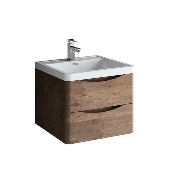 Fresca Tuscany 24 in. Modern Wall Hung Vanity in Rosewood with Vanity Top in White with White Basin