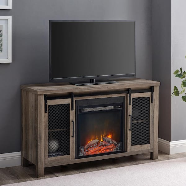 Walker Edison Furniture Company 48 in. Gray Wash Composite TV Stand 52 in. with Electric Fireplace