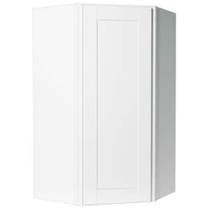 Shaker 24 in. W x 12 in. D x 42 in. H Assembled Diagonal Corner Wall Kitchen Cabinet in Satin White