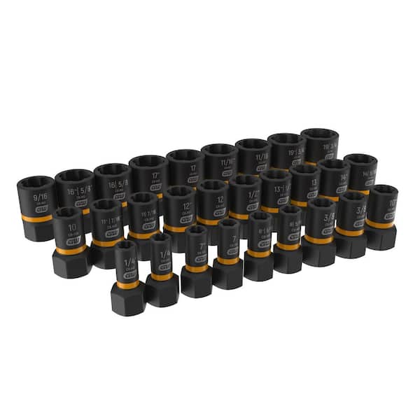GEARWRENCH Bolt Biter 1/4 in. and 3/8 in. Drive SAE/Metric Impact Extraction Socket Set (28-Piece)