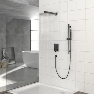 Aca 2-Spray Patterns with 1.8 GPM 10 in. Wall Mount Dual Shower Heads in Black