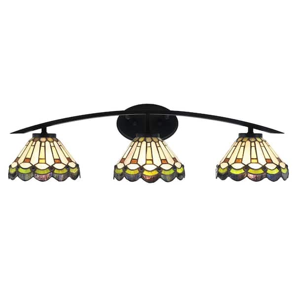 Unbranded Siena 29 in. 3-Light Vanity Light Matte Black with Cyprus Art Glass Shades