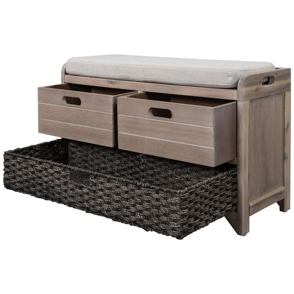 Harper & Bright Designs Entryway Brown Storage Bench with Cushioned Seat,  Drawers and Shoe Rack 19.8 in. H x 39 in. W x 14 in. D WF195386AAD - The  Home Depot