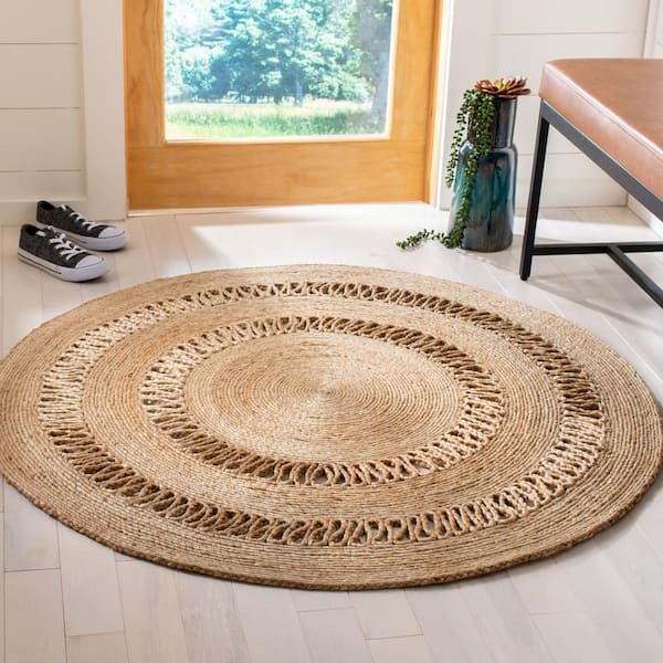 Natural Fiber Beige 7 ft. x 7 ft. Solid Color Round Area Rug