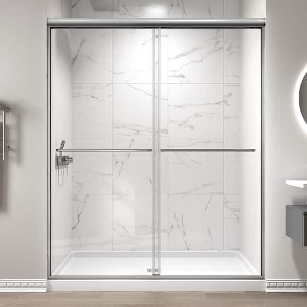 imperiol 60 in. W x 70 in. H Double Sliding Semi-Frameless Shower Door in Chrome Finish with 1/4 in. (6mm) Clear Glass