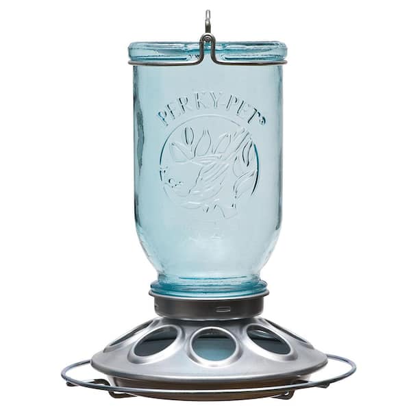 Perky-Pet Blue Mason Jar Decorative Glass Hanging Bird Feeder - 1 lb. Capacity