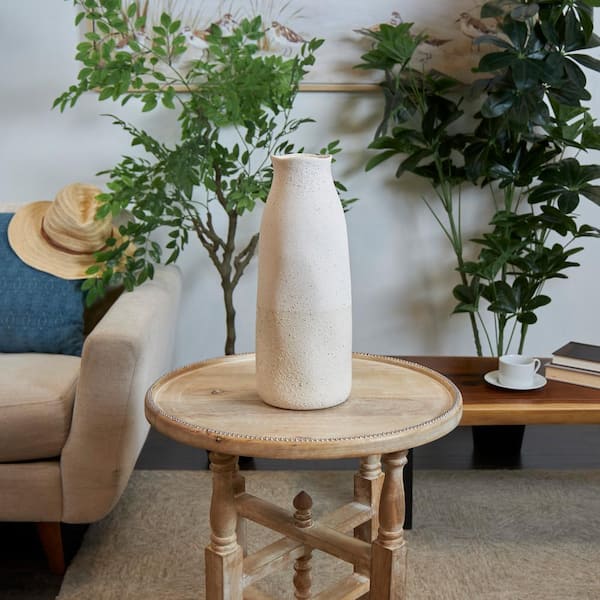 Litton Lane 16 in. Cream Abstract Wavy Ceramic Decorative Vase with Textured Speckled Detailing