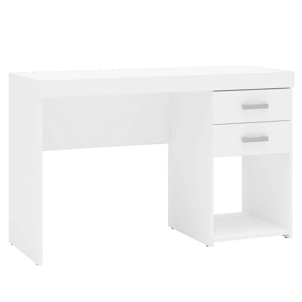 48 in. Rectangular White 2 Drawer Writing Desk with Storage ...