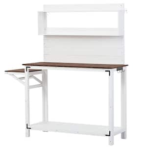 65inch Garden Wood Workstation Backyard Potting Bench Table with Shelves