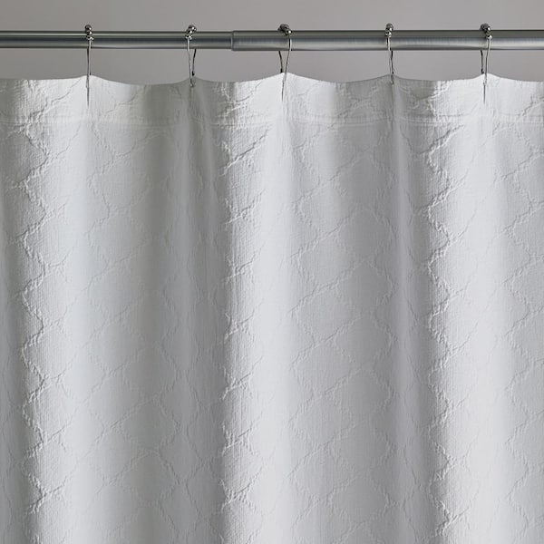 White Cotton Shower Curtain, White Diamond Matelasse Shower Curtain
