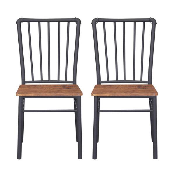Noble House Balthazar Industrial Gray Steel and Brown Faux Wood Chairs (Set of 2)