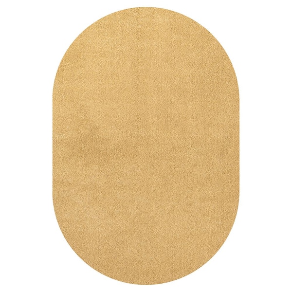 Haze Solid Low-Pile Mustard 6 ft. x 9 ft. Oval Area Rug