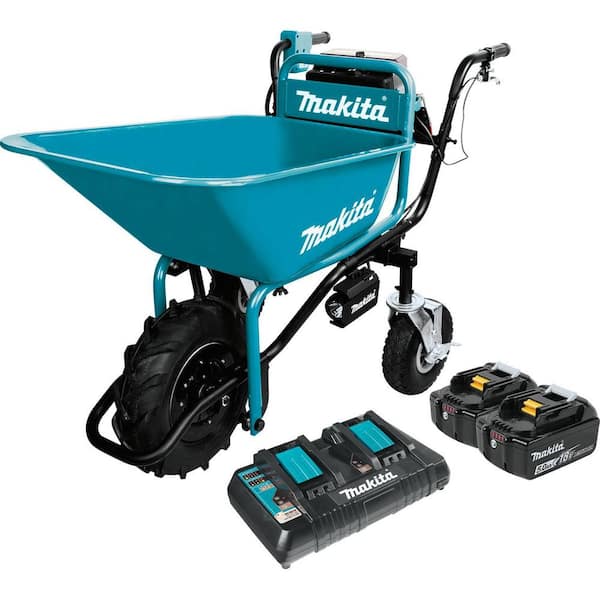 Makita 18-Volt X2 LXT Lithium-Ion Brushless Cordless Power-Assisted Wheelbarrow with Two 5.0 Ah Batteries and Charger