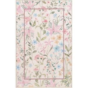 Pink Love Pink 8 ft. x 10 ft. Floral Washable Area Rug