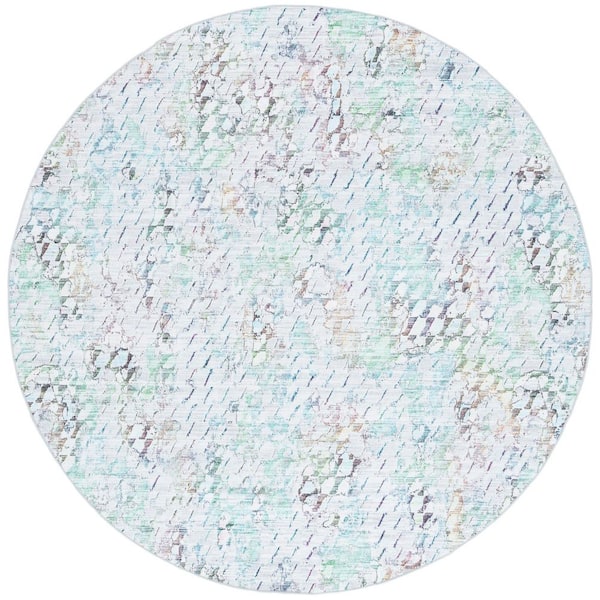 SAFAVIEH Malibu Gray/Green 6 ft. x 6 ft. Machine Washable Abstract Patchy Round Area Rug