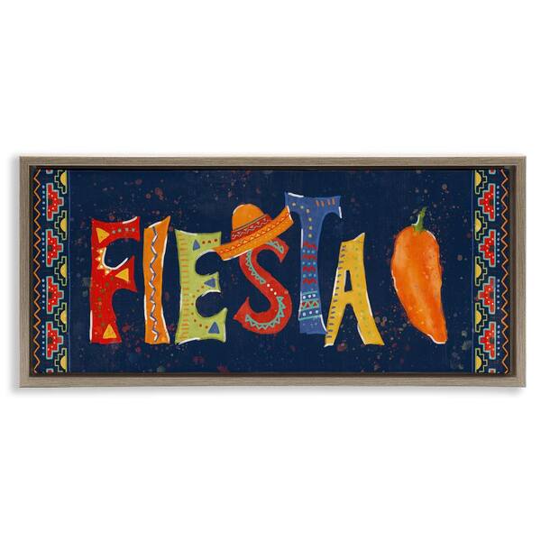 Stupell Industries Fiesta with Spicy Pepper by Veronique Charron Brown Floater Frame Food Graphic Art Print 11 in. x 25 in.